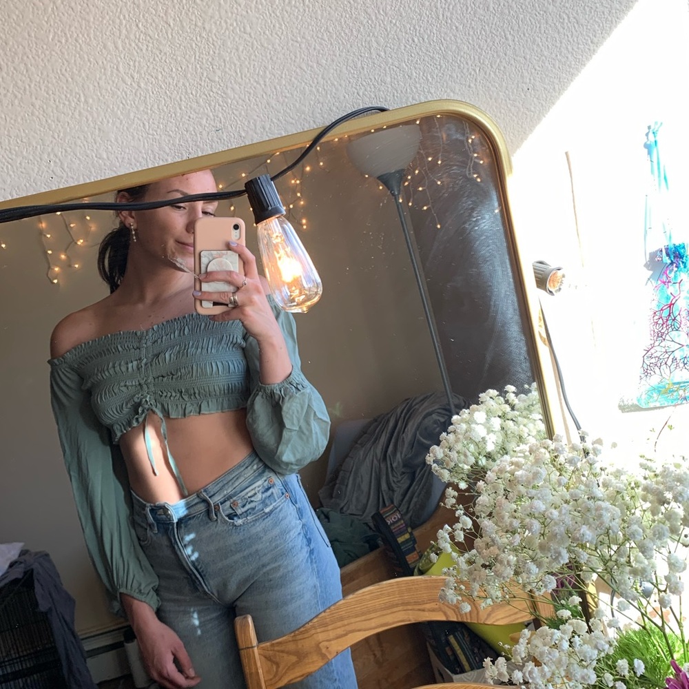 Off the Shoulder Mint/Sage Green Crop Top